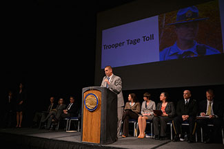 Photo of presenting the award for Customer Service Excellence to Tage Toll (posthumously)