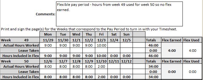 example of the flex time tracking sheet