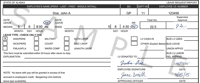 Example of Completed Leave Slip